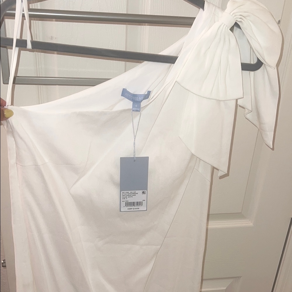 White One-Shoulder Dress with Bow